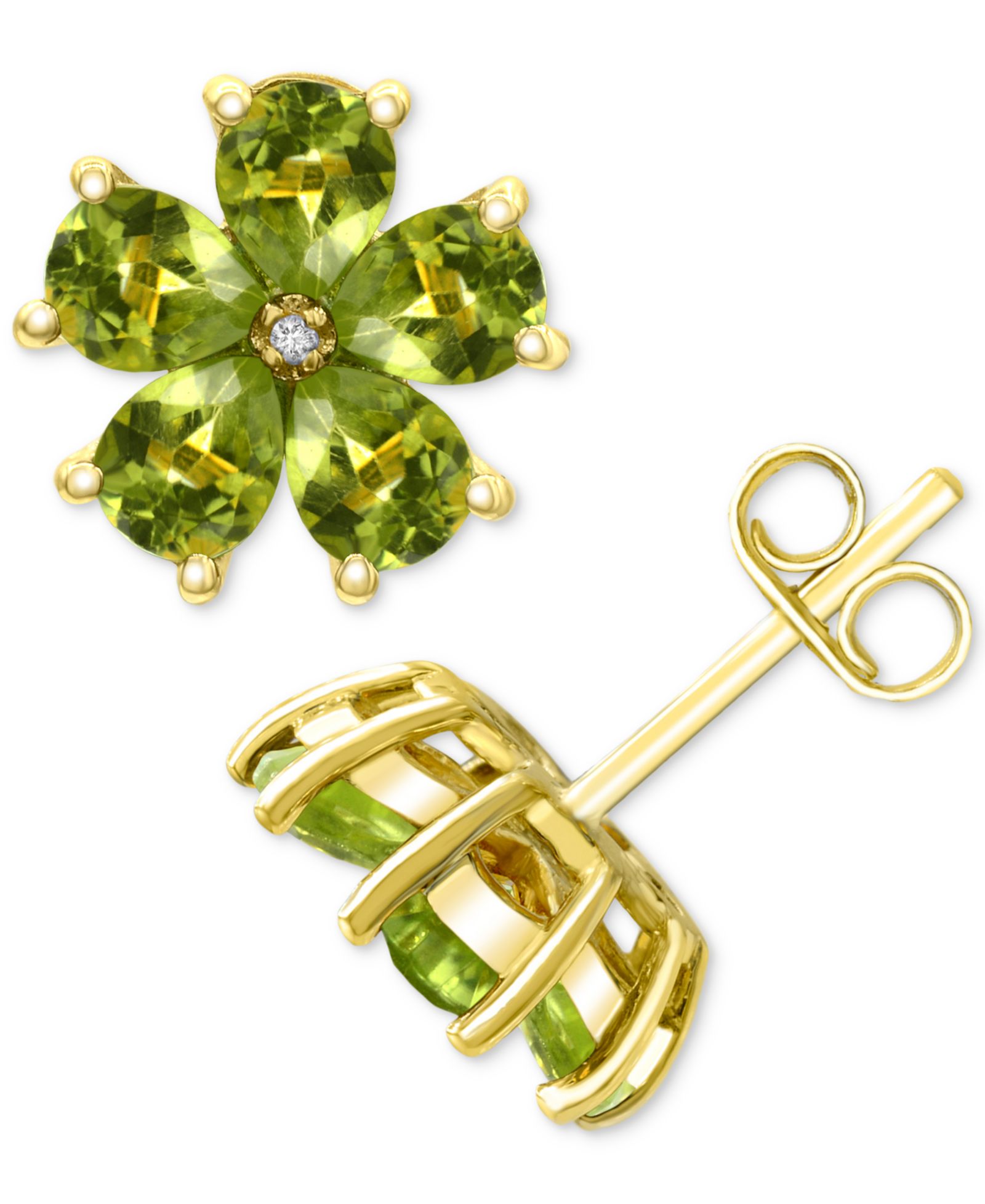 Peridot (3-1/3 ct. t.w.) & Diamond Accent Flower Stud Earrings in 14k Gold-Plated Sterling Silver