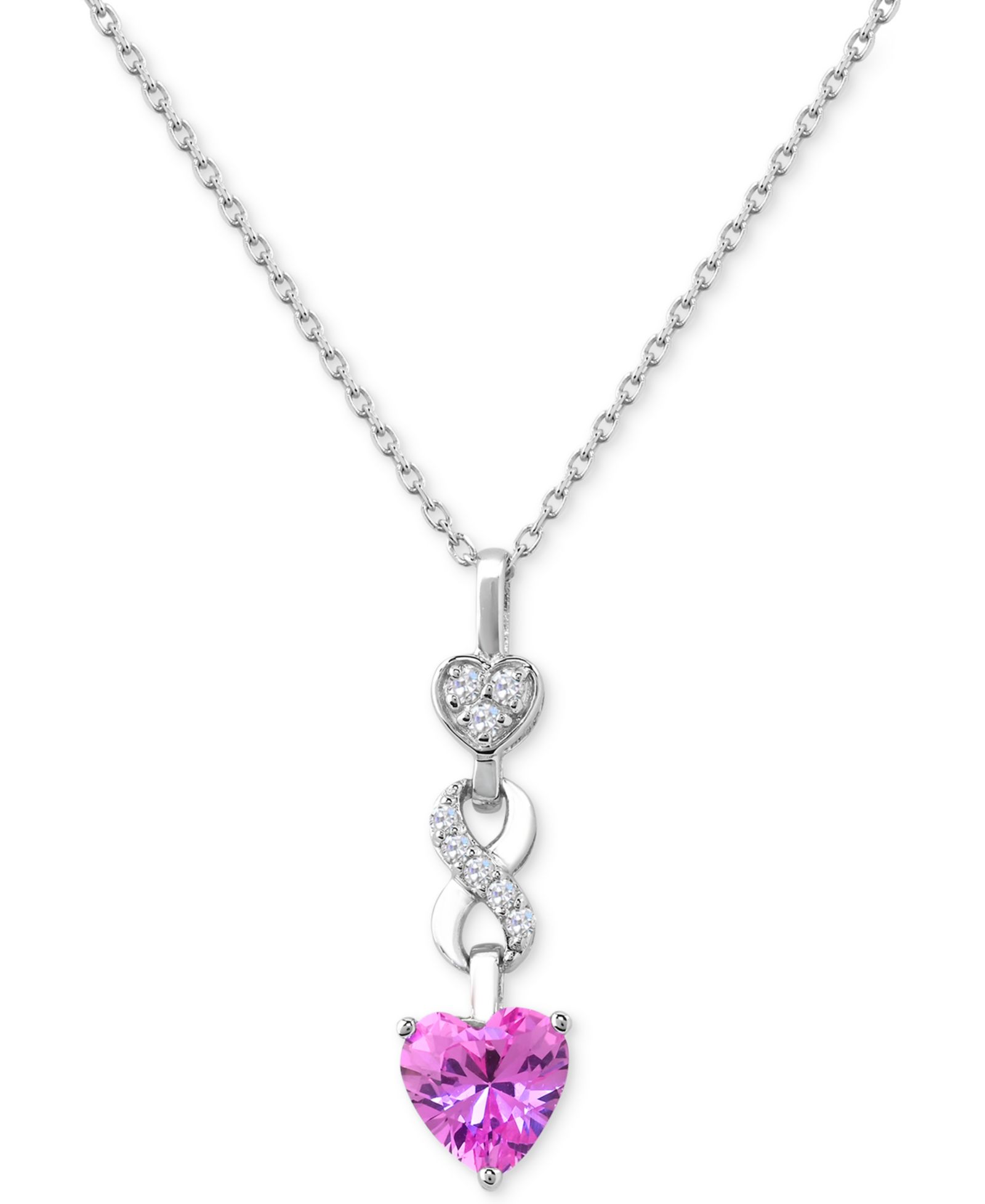Подвеска Macy's Infinity Heart 18" с розовым и белым сапфиром из стерлингового серебра