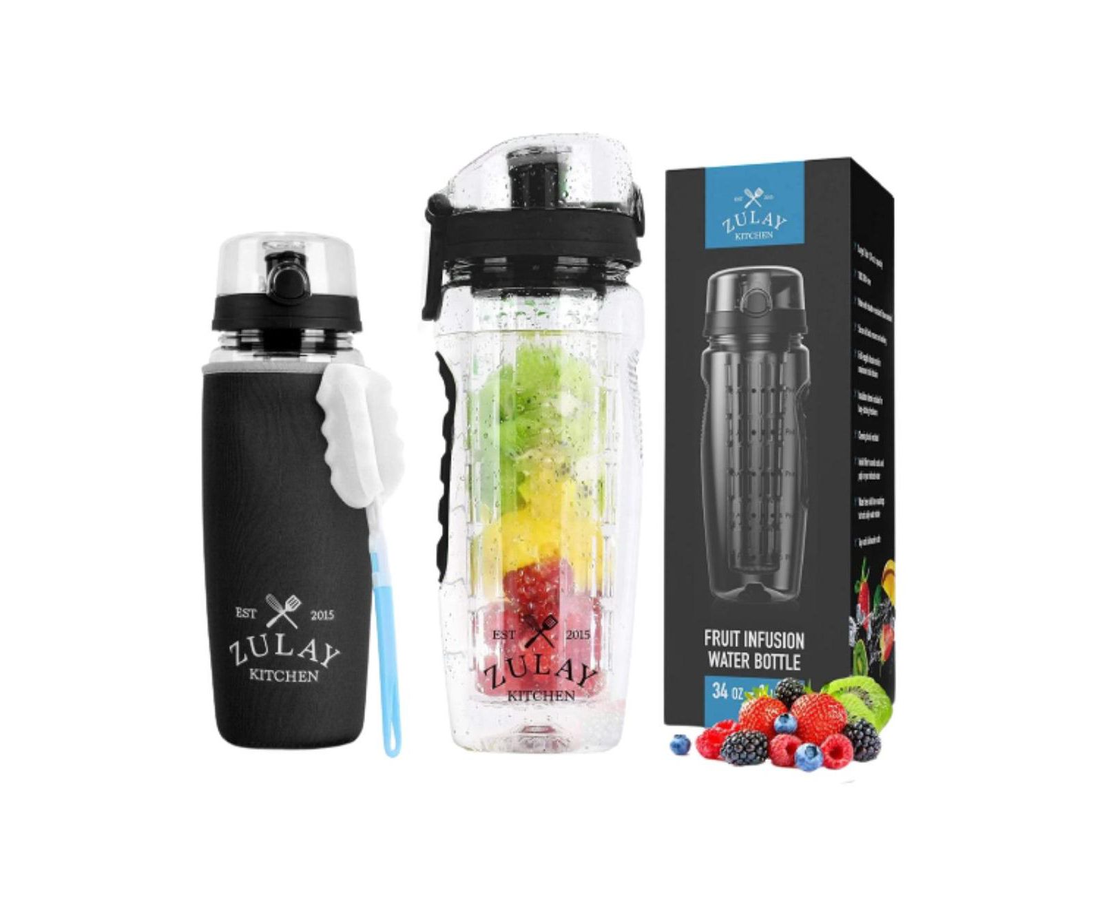 Zulay Kitchen 34oz Leakproof Fruit Infuser Water Bottle with Full Length Infusion Rod