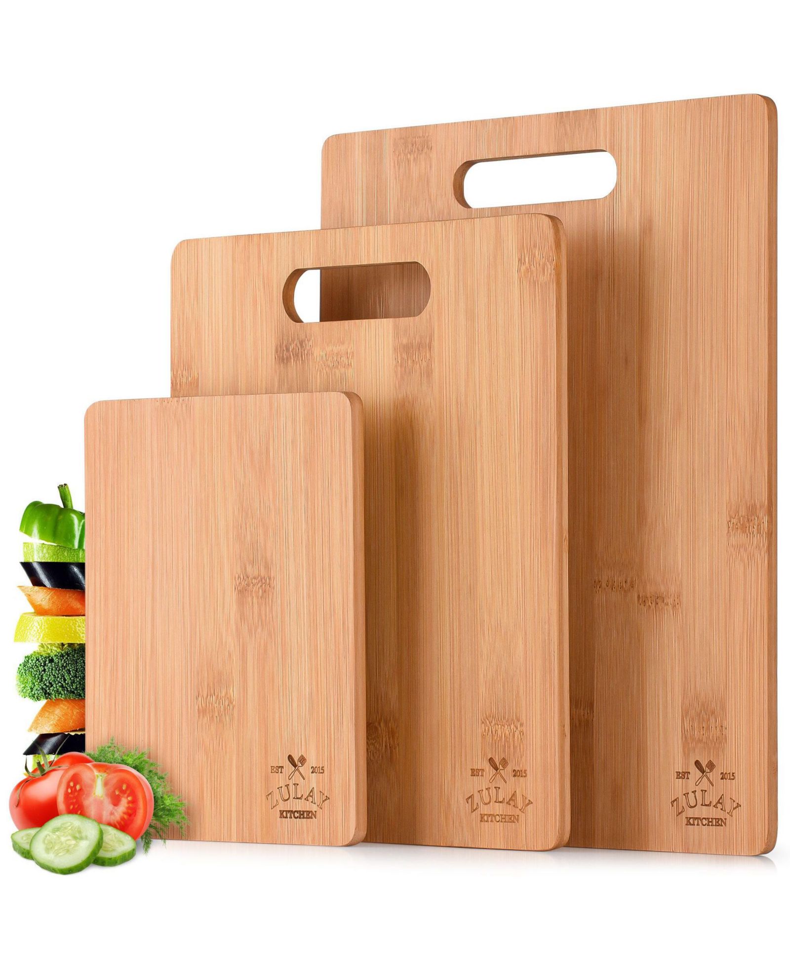 Zulay Kitchen Premium 3-Piece Bamboo Wooden Cutting Boards For Cooking & Serving