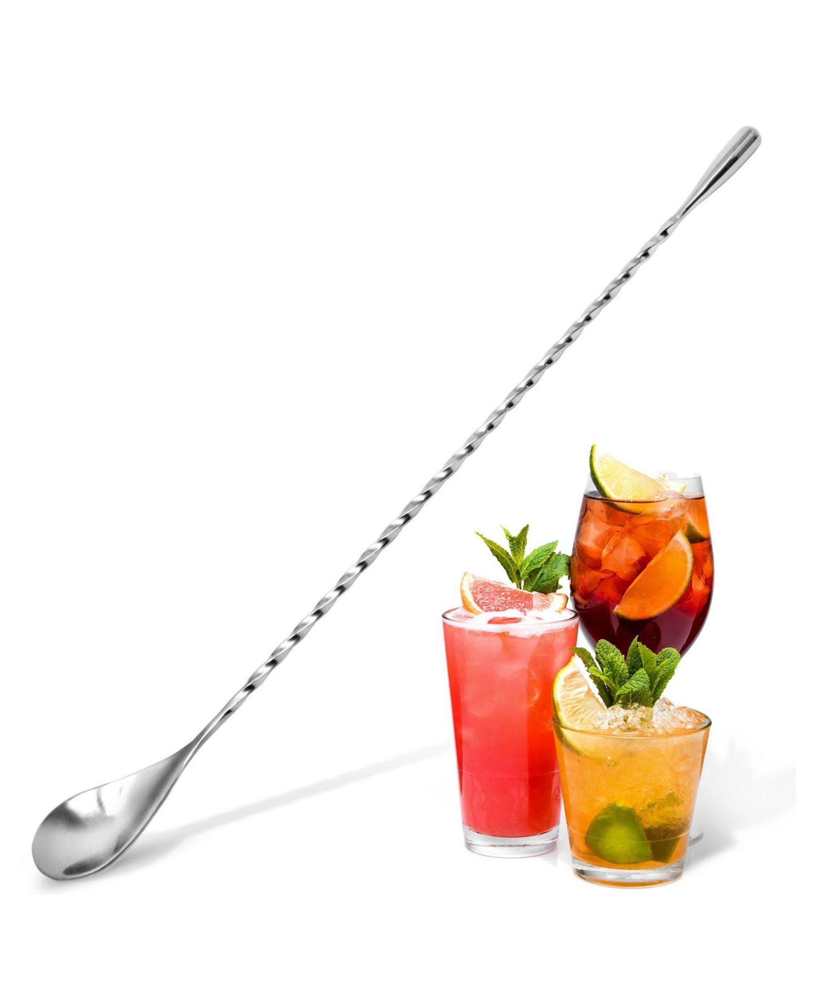 Zulay Kitchen Premium 12 Inch Stainless Steel Cocktail Spoon - Long Attractive Spiral Design for Layering Drinks