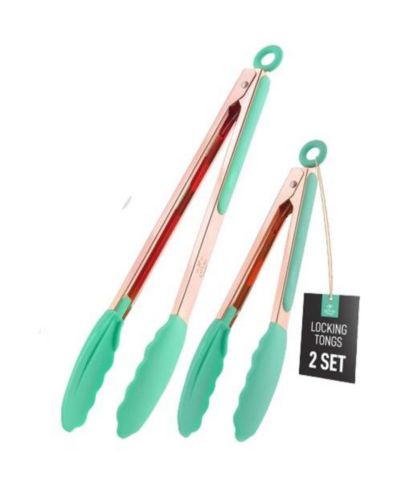 Zulay Kitchen Stainless Steel Kitchen Tongs with Silicone Tips - Set of 2