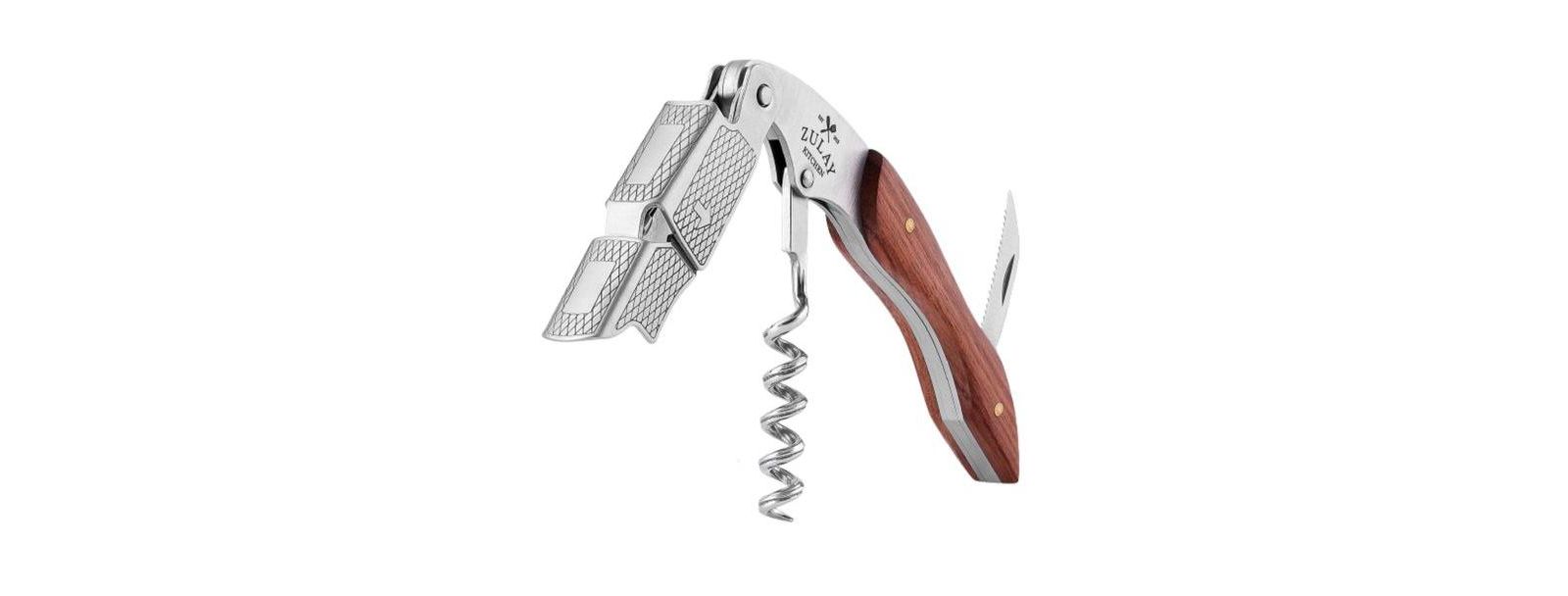 Zulay Kitchen Double Hinged Corkscrew Wine Opener with Foil Cutter & Cap Remover