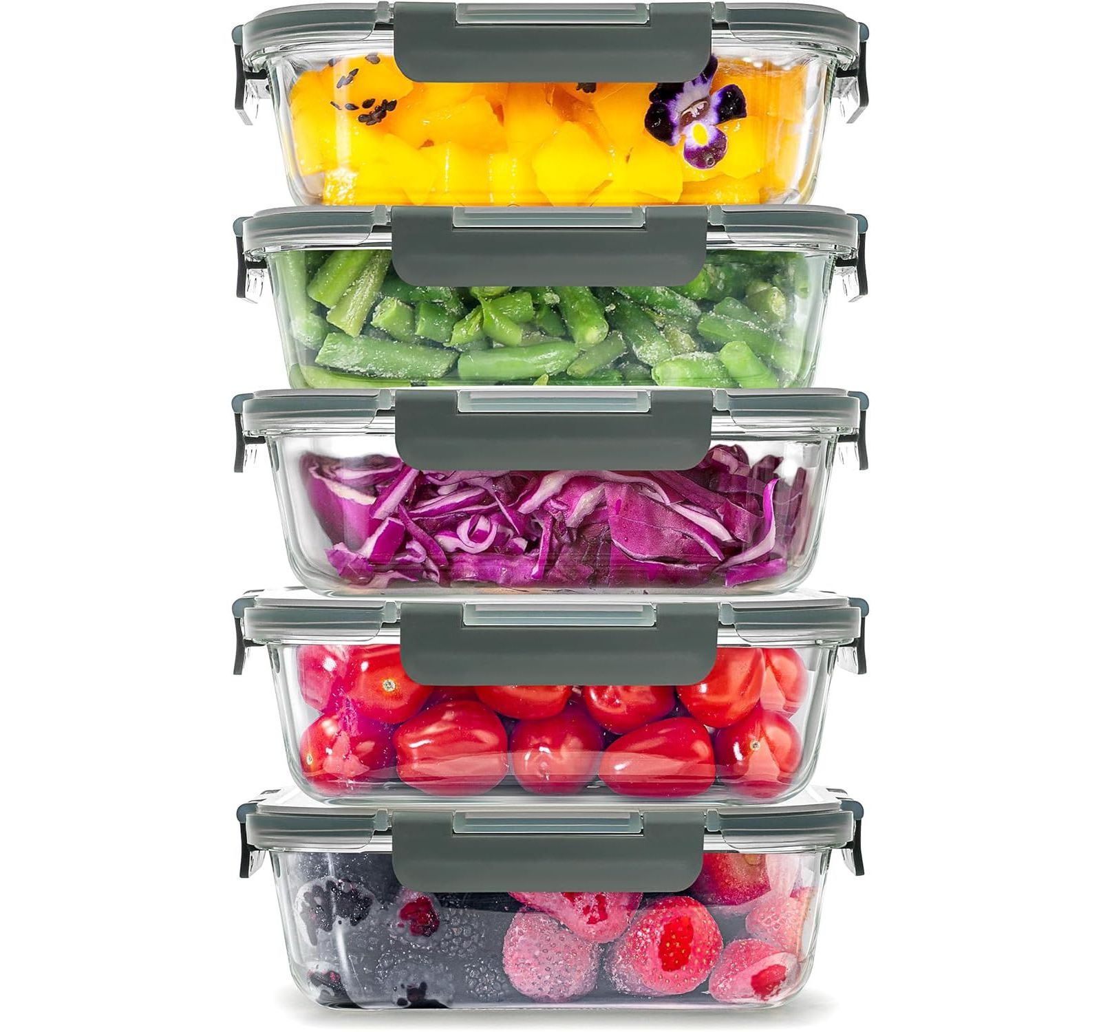 Zulay Kitchen 5 Pack Glass Meal Prep Containers - Airtight, Premium Borosilicate Glass Food Storage Containers