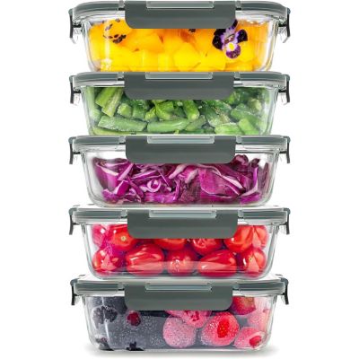 Zulay Kitchen 5 Pack Glass Meal Prep Containers - Airtight, Premium Borosilicate Glass Food Storage Containers