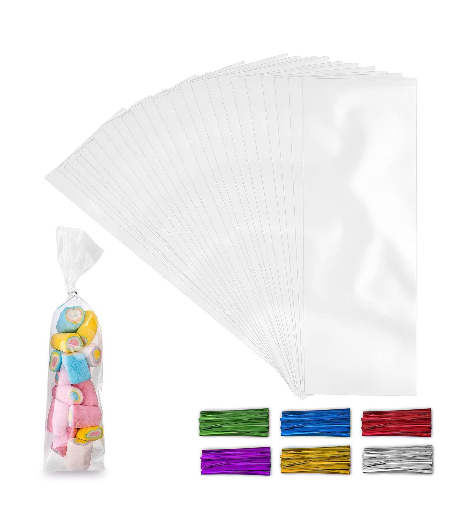 Прозрачные пакеты для конфет Zulay Kitchen 3 x 11 Inches Clear Cellophane With Ties - 200 Piece