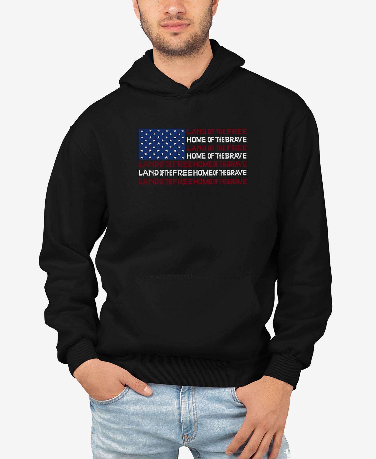 Мужская толстовка с капюшоном LA Pop Art Land of The Free American Flag Word Art