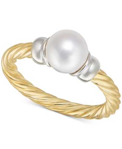 Кольцо Macy's Cultured Freshwater Pearl (7mm) в 14k Two-Tone Gold-Plated Sterling Silver