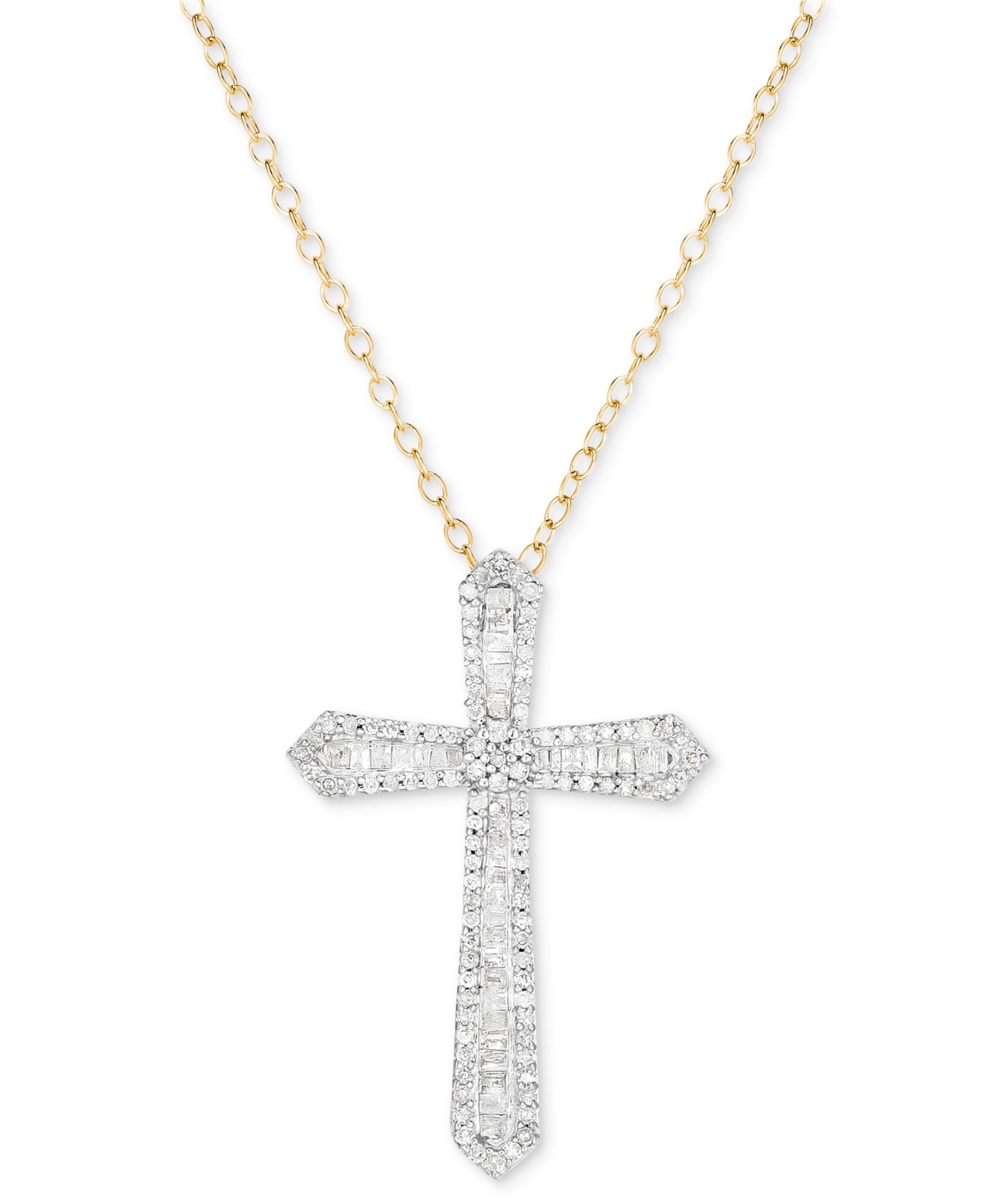 Подвеска с бриллиантами Round & Baguette (1/2 ct. t.w.), 18", из стерлингового серебра и золота 14k