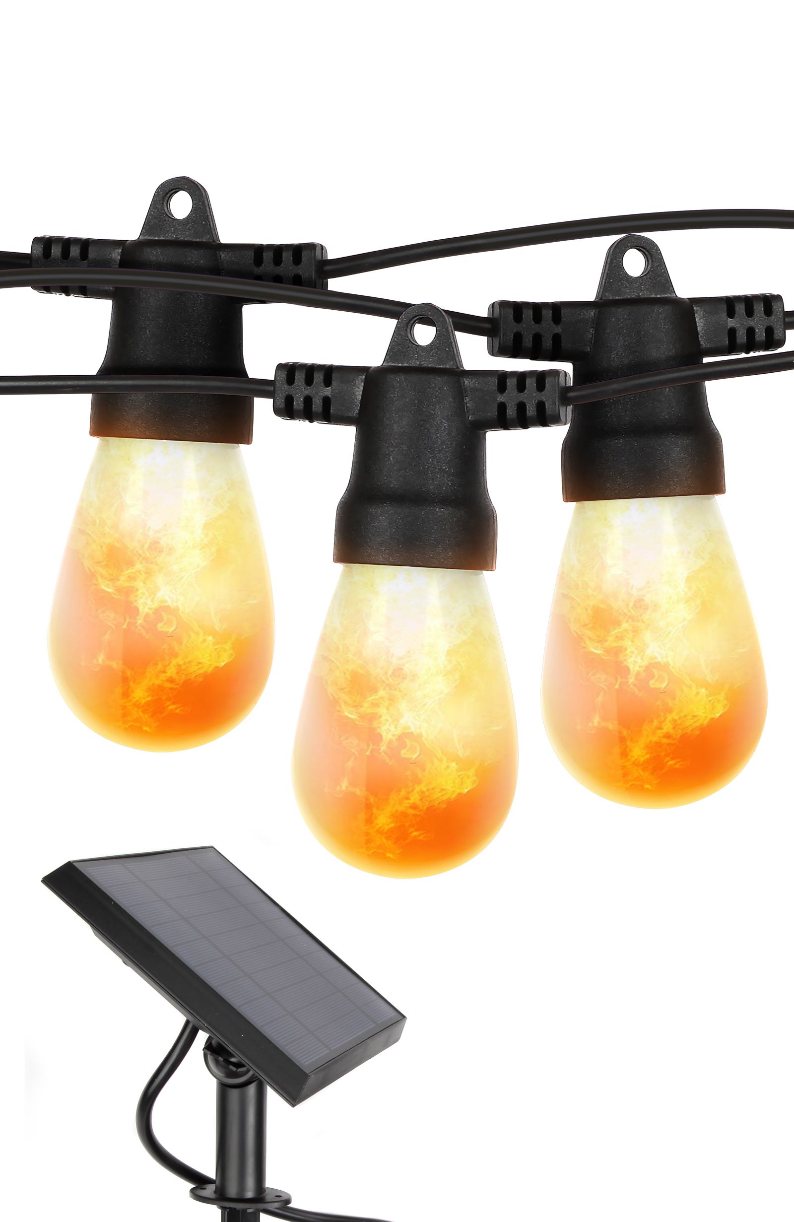 Brightech 5W, 27 Ft, 2700K Solar LED Flame Bulb Halloween Holiday String Lights