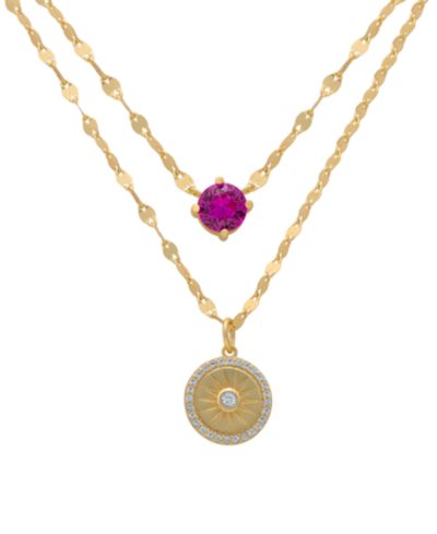 Подвеска-цепочка Macy's Lab-grown Pink Sapphire (5/8 ct. t.w.) & Lab-grown White Sapphire (1/3 ct. t.w.), 16" в позолоченном серебре 14k Gold-Plated Sterling Silver
