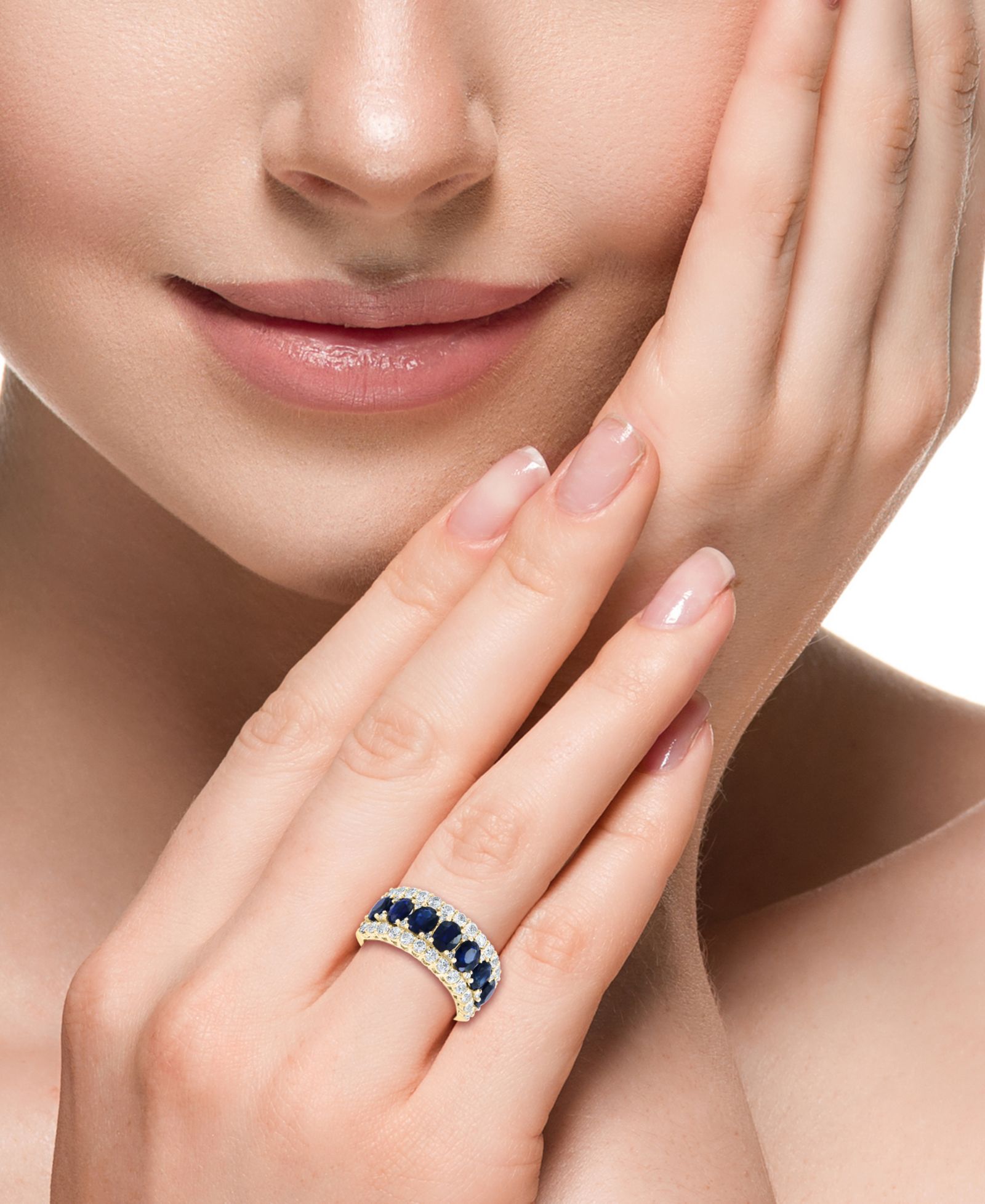 EFFY® Blue & White Sapphire Ring (3-1/2 ct. t.w.) & Diamond (1/20 ct. t.w.) in 14k White Gold. (Also available Emerald)