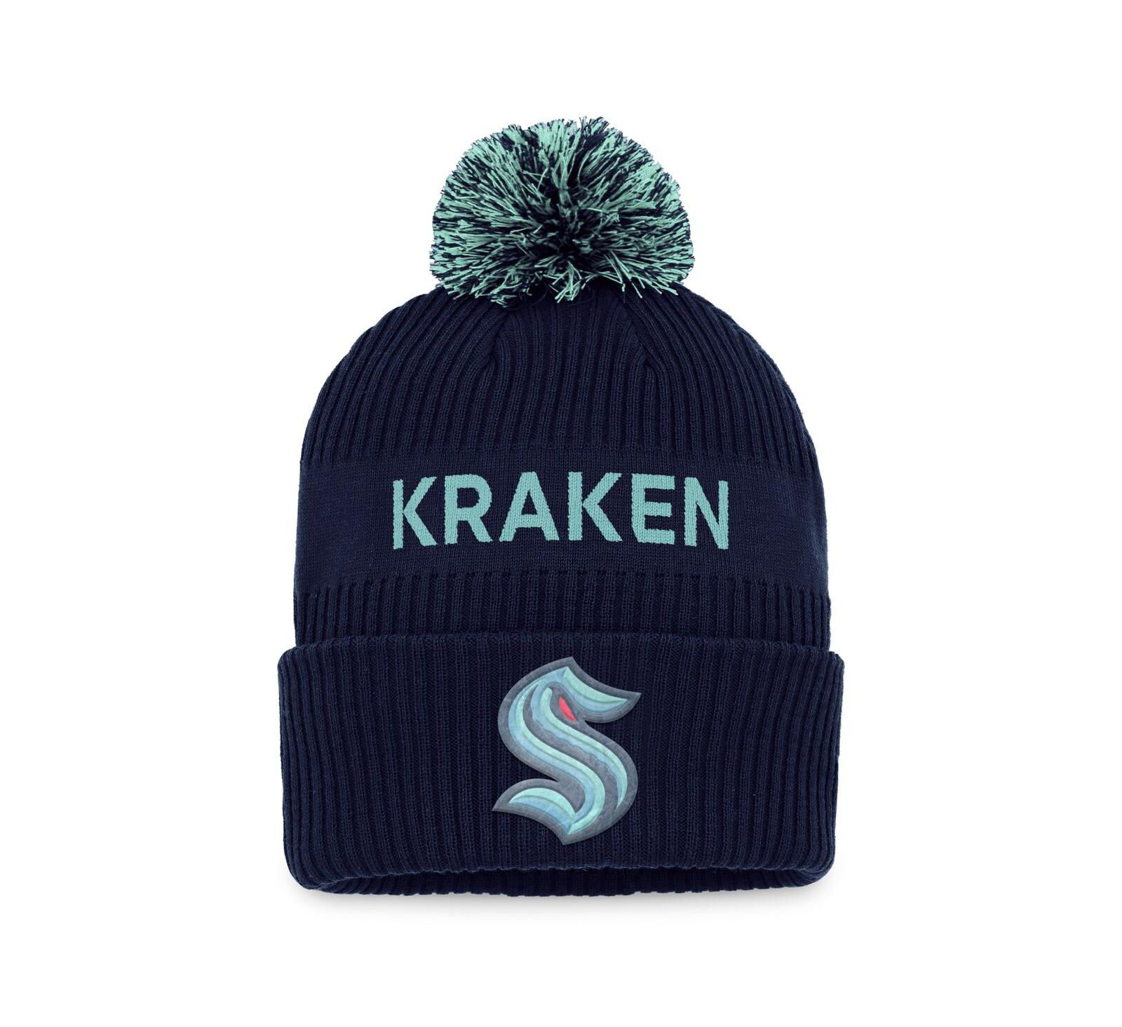 Мужская вязаная шапка Fanatics Seattle Kraken 2022 NHL Draft, Deep Sea Blue, Light Blue, с помпоном