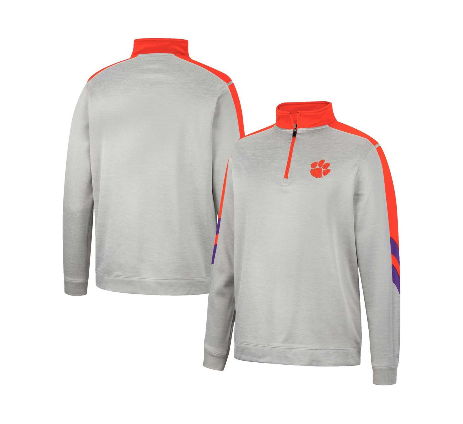Мужская куртка Colosseum Gray and Orange Clemson Tigers Bushwood Fleece Quarter-Zip