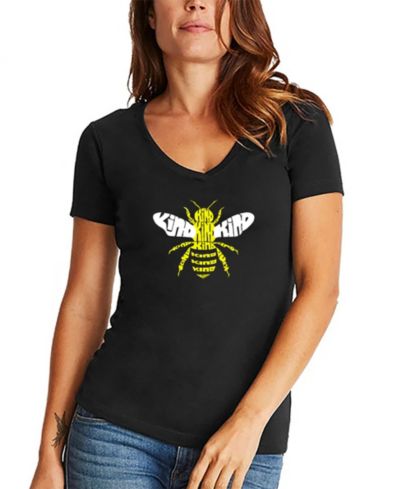 LA Pop Art Women's Bee Kind Word Art V-neck T-shirt