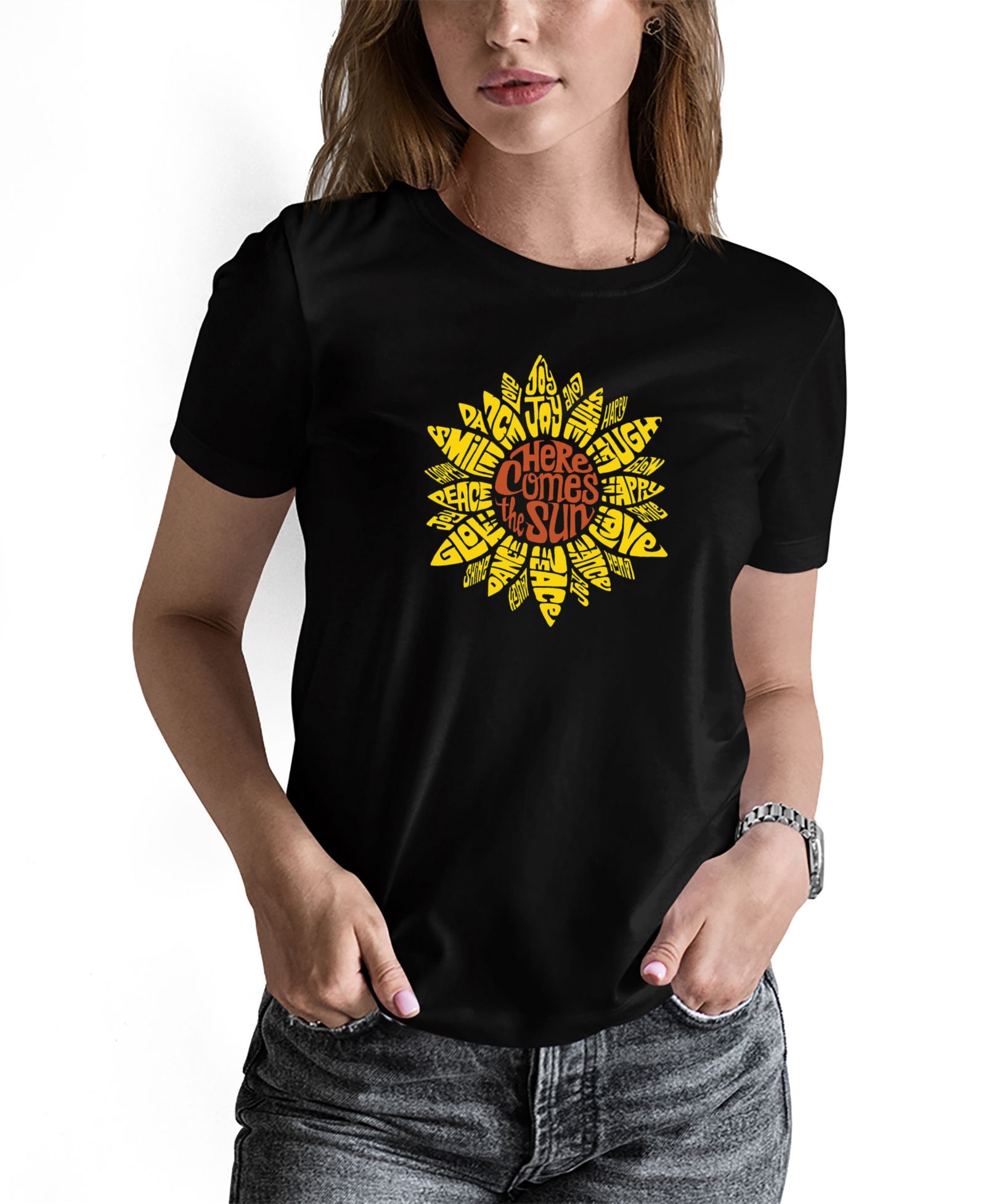 LA Pop Art Women's Sunflower Word Art T-shirt