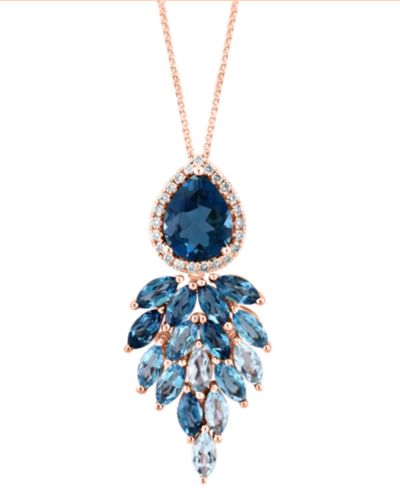 Подвеска LALI Jewels London Blue Topaz, Sky Blue Topaz & Diamond в 14k Rose Gold, 16" + 2" extender