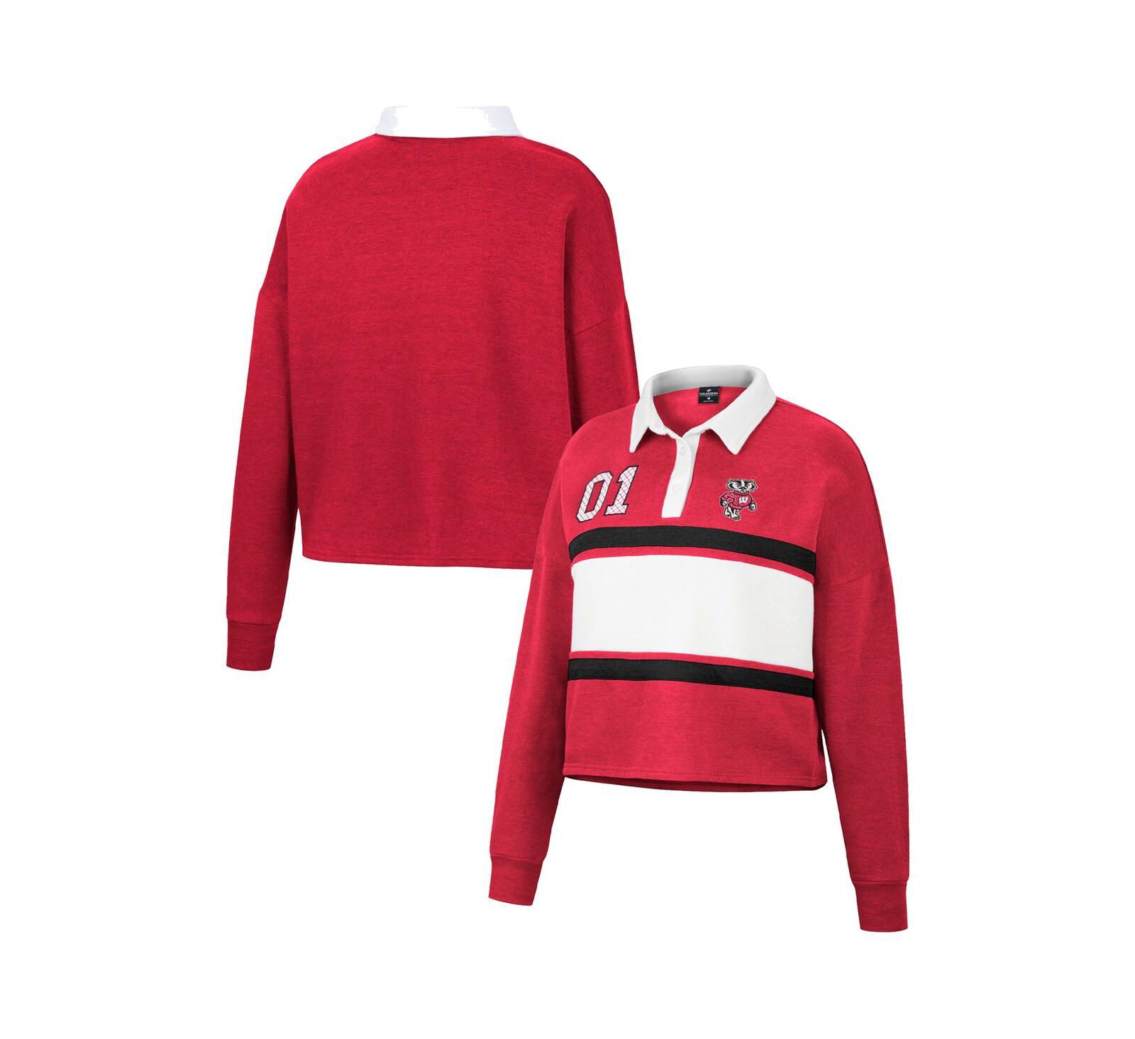 Женская футболка Colosseum Heather Red Wisconsin Badgers I Love My Job Rugby Long Sleeve