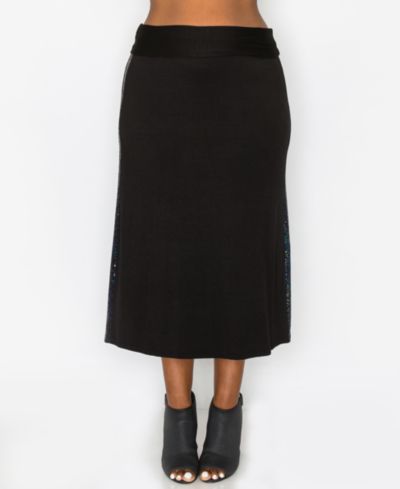 COIN 1804 Юбка миди с пайетками и контрастной отделкой, Plus Size