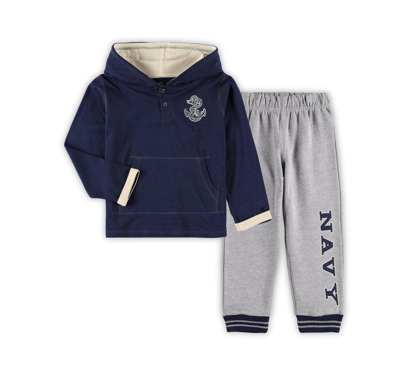 Комплект Colosseum для малышей Navy and Heathered Gray Navy Midshipmen Poppies Pullover Hoodie и Sweatpants