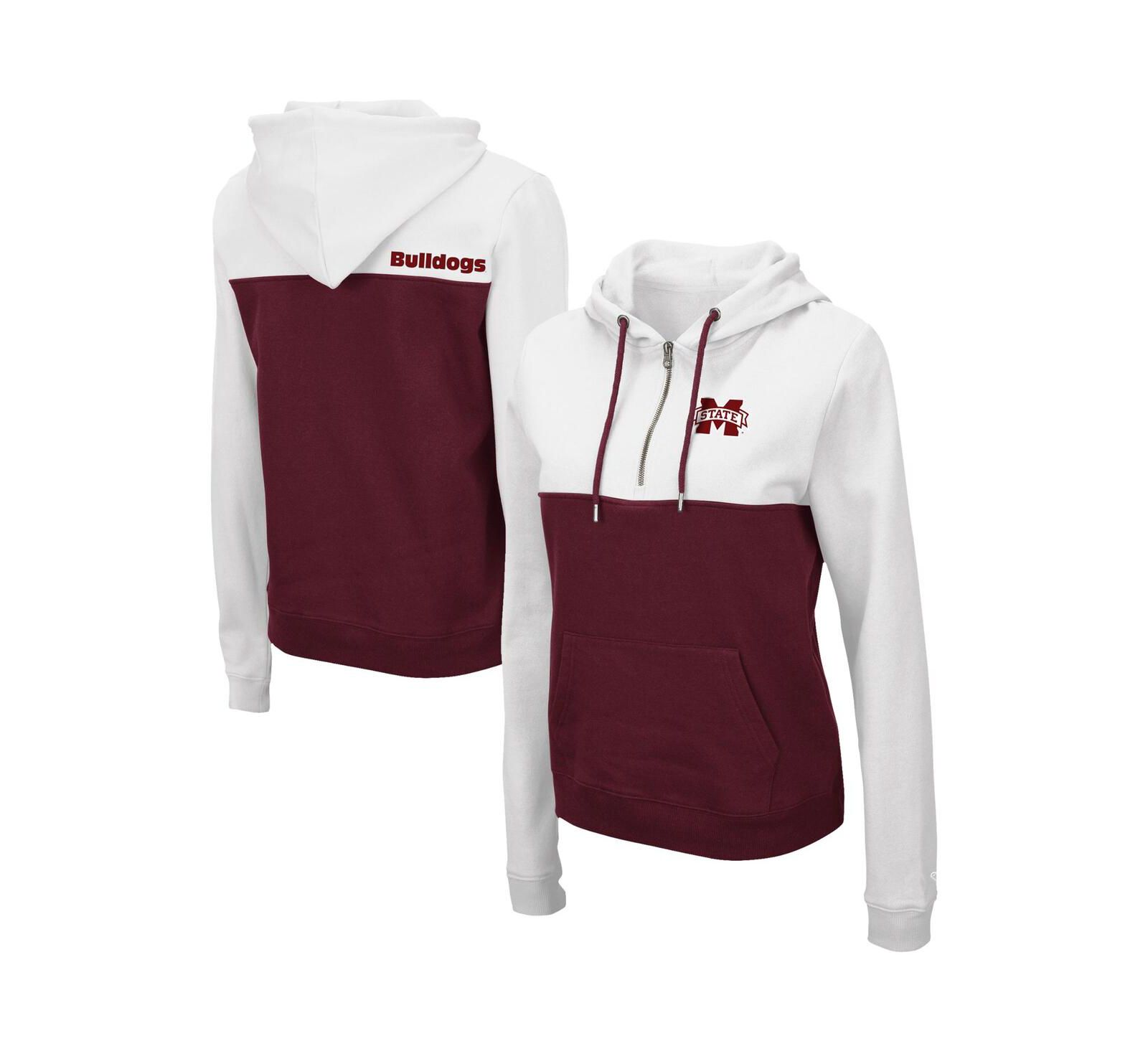 Женский Colosseum White and Maroon Mississippi State Bulldogs Aidan Quarter-Zip Hoodie