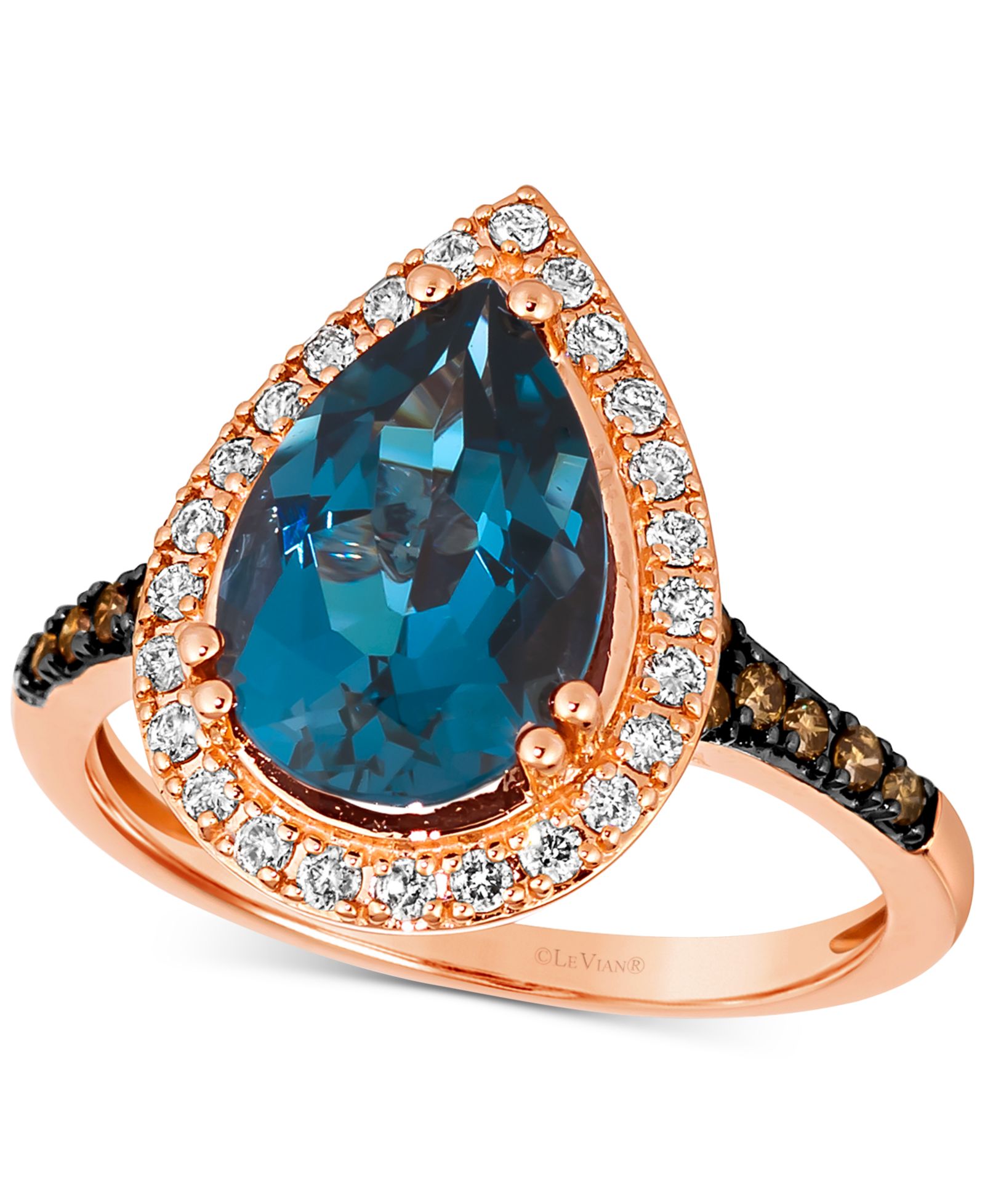 Кольцо Le Vian® Deep Sea Blue Topaz (3 ct. t.w.) & Diamond (3/8 ct. t.w.) Teardrop Halo in 14k Rose Gold