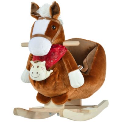 Qaba Kids Plush Rocking Horse with Lullaby, Ages 18-36 Months