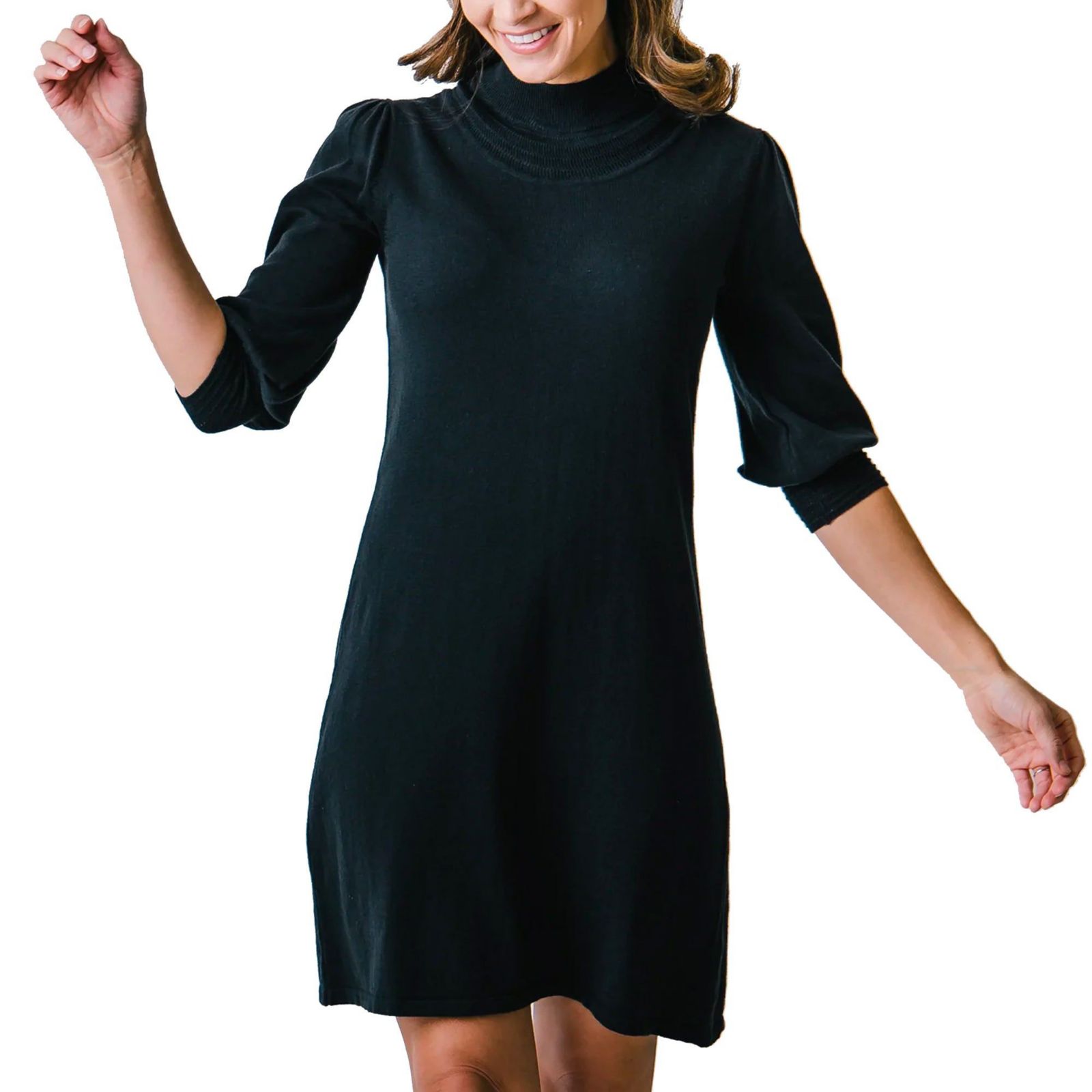 Hope & Henry Women's Hope and Henry Long Puff Sleeve Mock Neck Sweater Dress