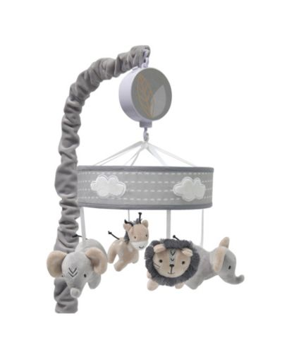 Музыкальная мобильная игрушка Lambs and Ivy Jungle Safari Gray Elephant/Lion/Giraffe для детской кроватки