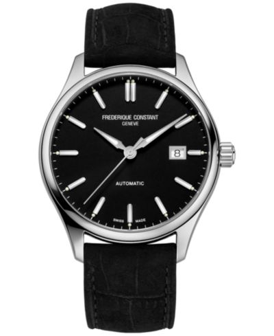 Мужские швейцарские автоматические классические часы Frederique Constant с черным кожаным ремешком 40mm
