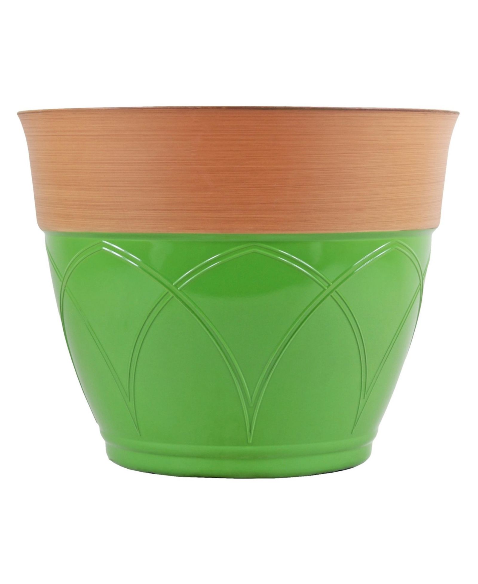 Garden Elements Большой пластиковый цветочный горшок с цветным ободком, зеленый, 15 Inches