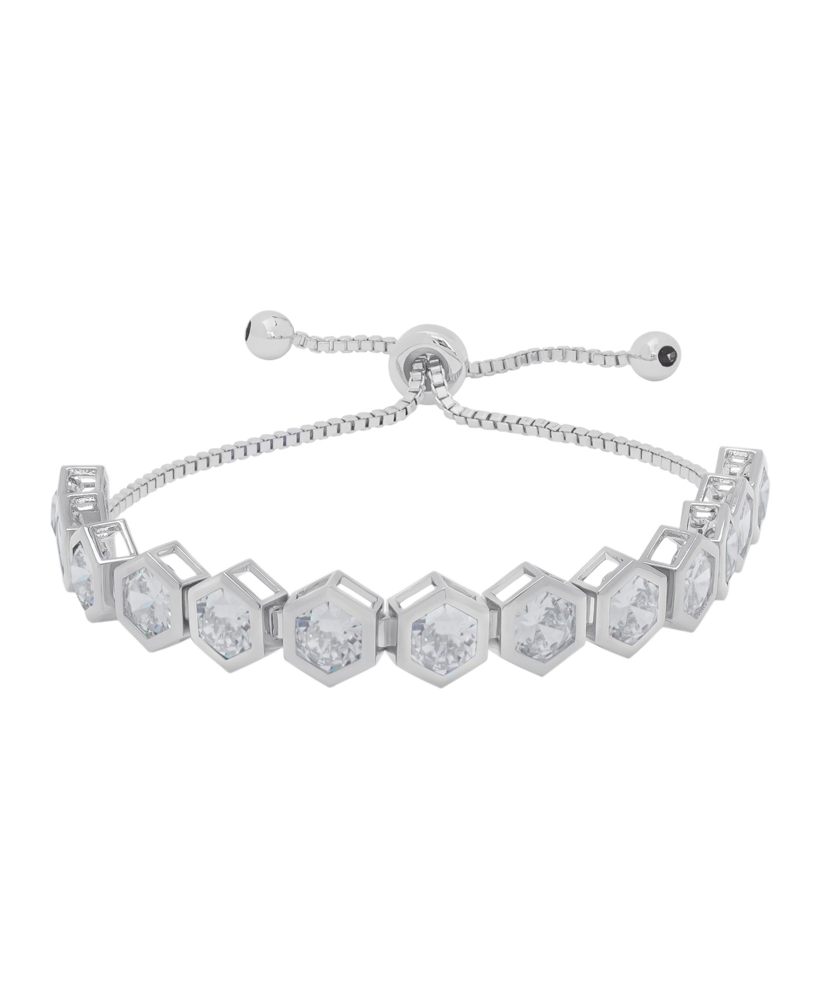 Браслет Macy's Silver Plated Cubic Zirconia Hexagon Shaped Bezel Bolo Adjustable