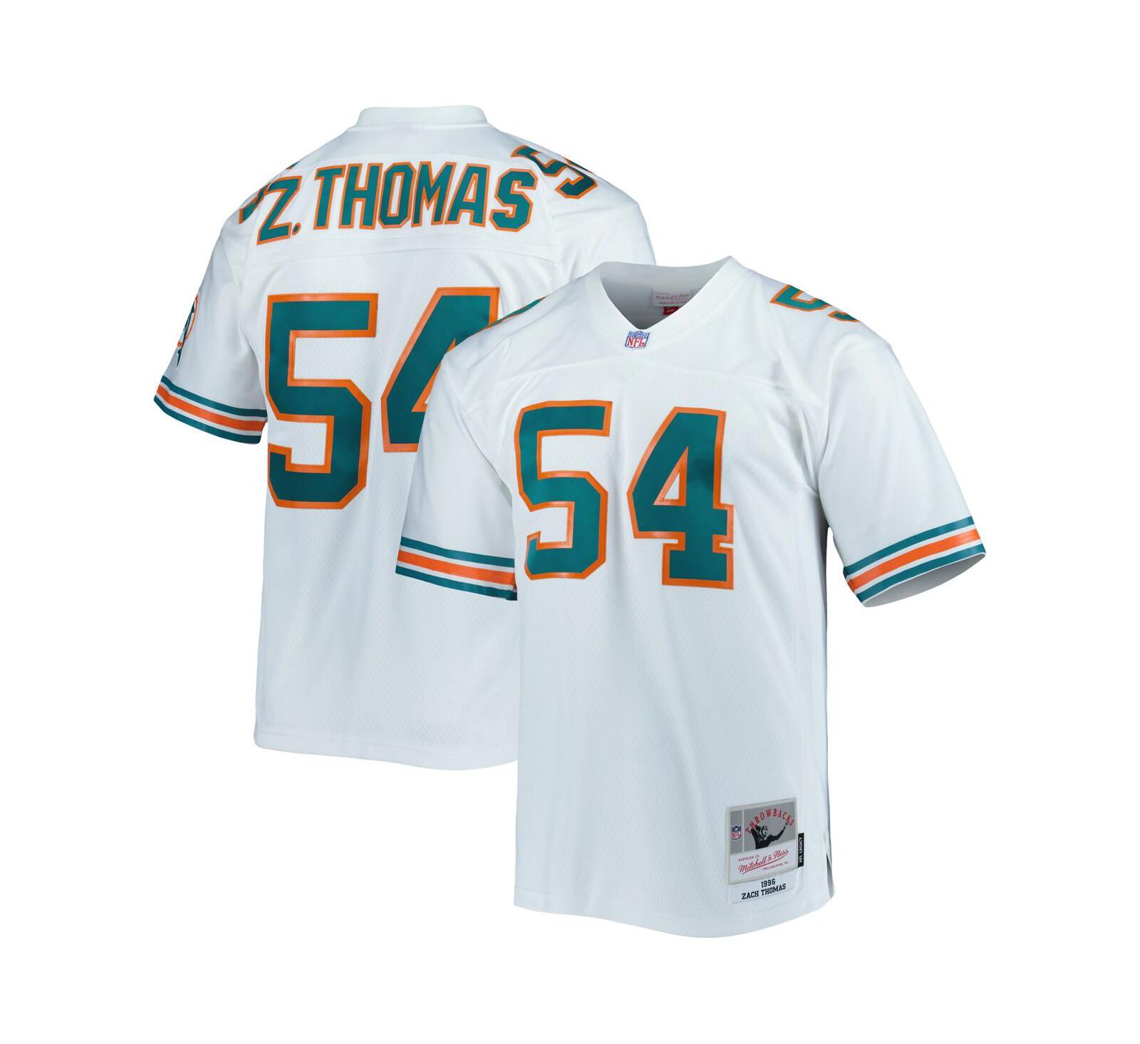 Мужская джерси Mitchell & Ness Zach Thomas White Miami Dolphins 1996 Legacy Replica