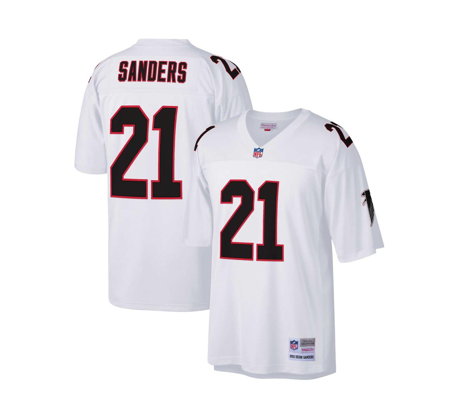 Мужская реплика джерси Mitchell & Ness Deion Sanders White Atlanta Falcons 1992 Retired Player Big and Tall