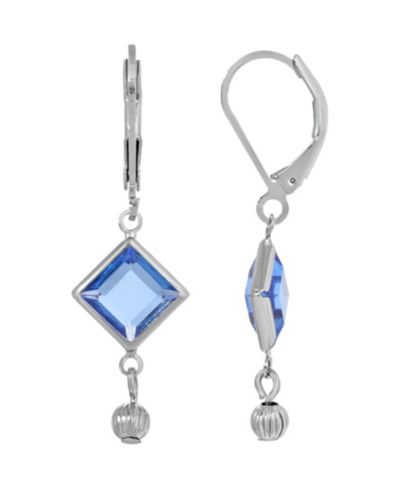 2028 Women's Silver-Tone Light Blue Crystal Square Drop Earrings