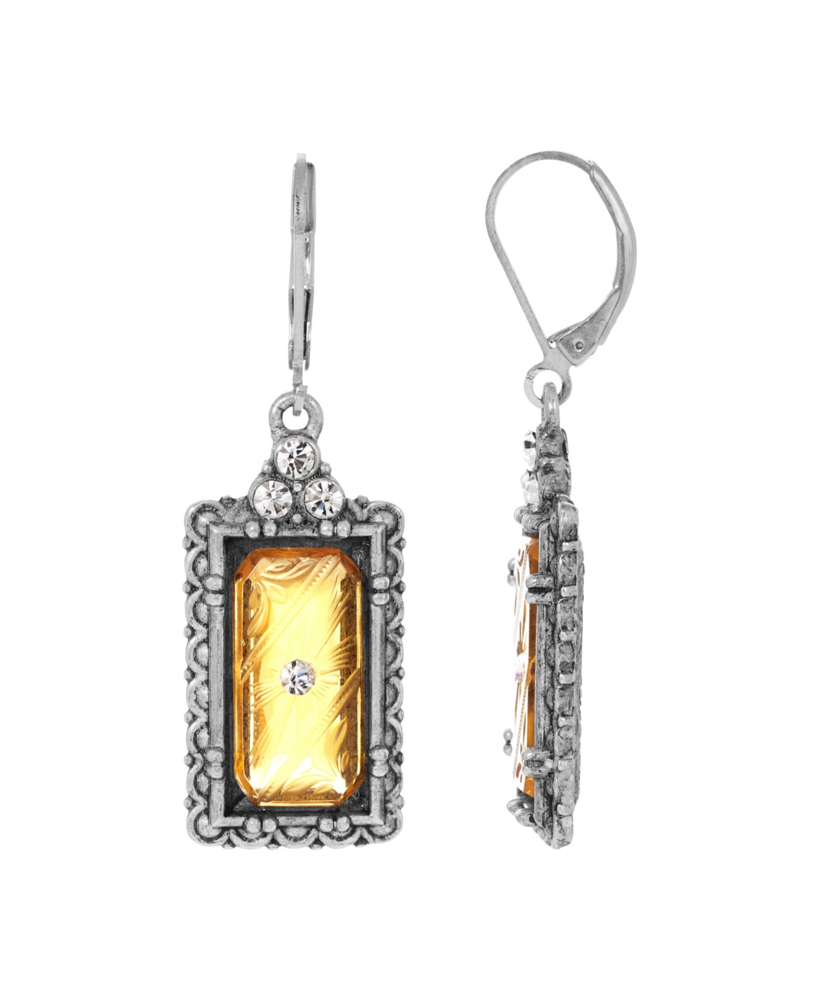 2028 Women's Pewter Silver-Tone and Crystal Stone Earrings