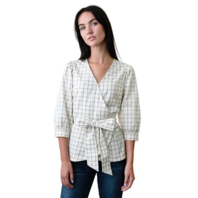 Hope & Henry Women's Hope and Henry Puff Sleeve Wrap Top