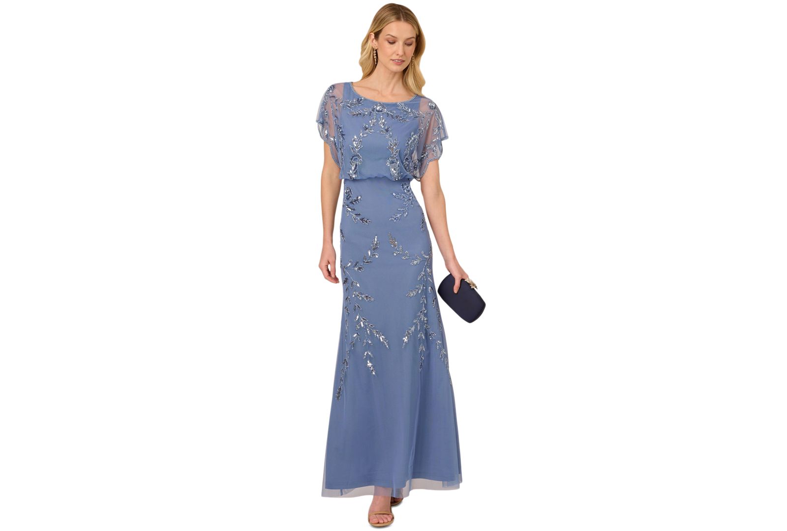 Adrianna Papell Women's Beaded Flutter-Sleeve Blouson Gown