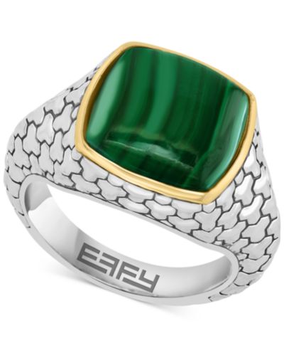 Кольцо EFFY® Мужской с узором Malachite, серебро и позолота 14k Gold-Plate