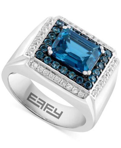 Мужское кольцо EFFY® London Blue Topaz (4-1/2 ct. t.w.) & White Topaz (1/3 ct. t.w.) Rectangular Halo в стерлинговом серебре
