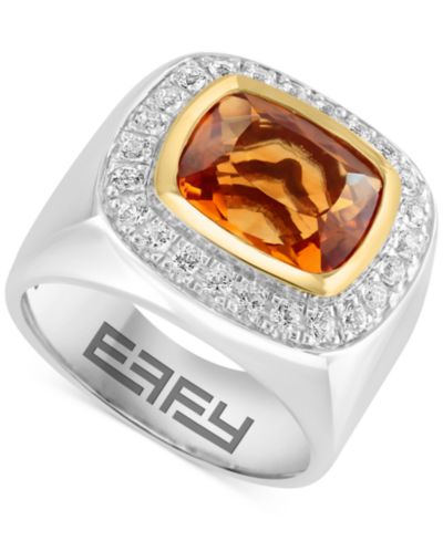 EFFY® Men's Madeira Citrine (6 ct. t.w.) & White Topaz (3/4 ct. t.w.) Ring in Sterling Silver & 18K Gold-Plate
