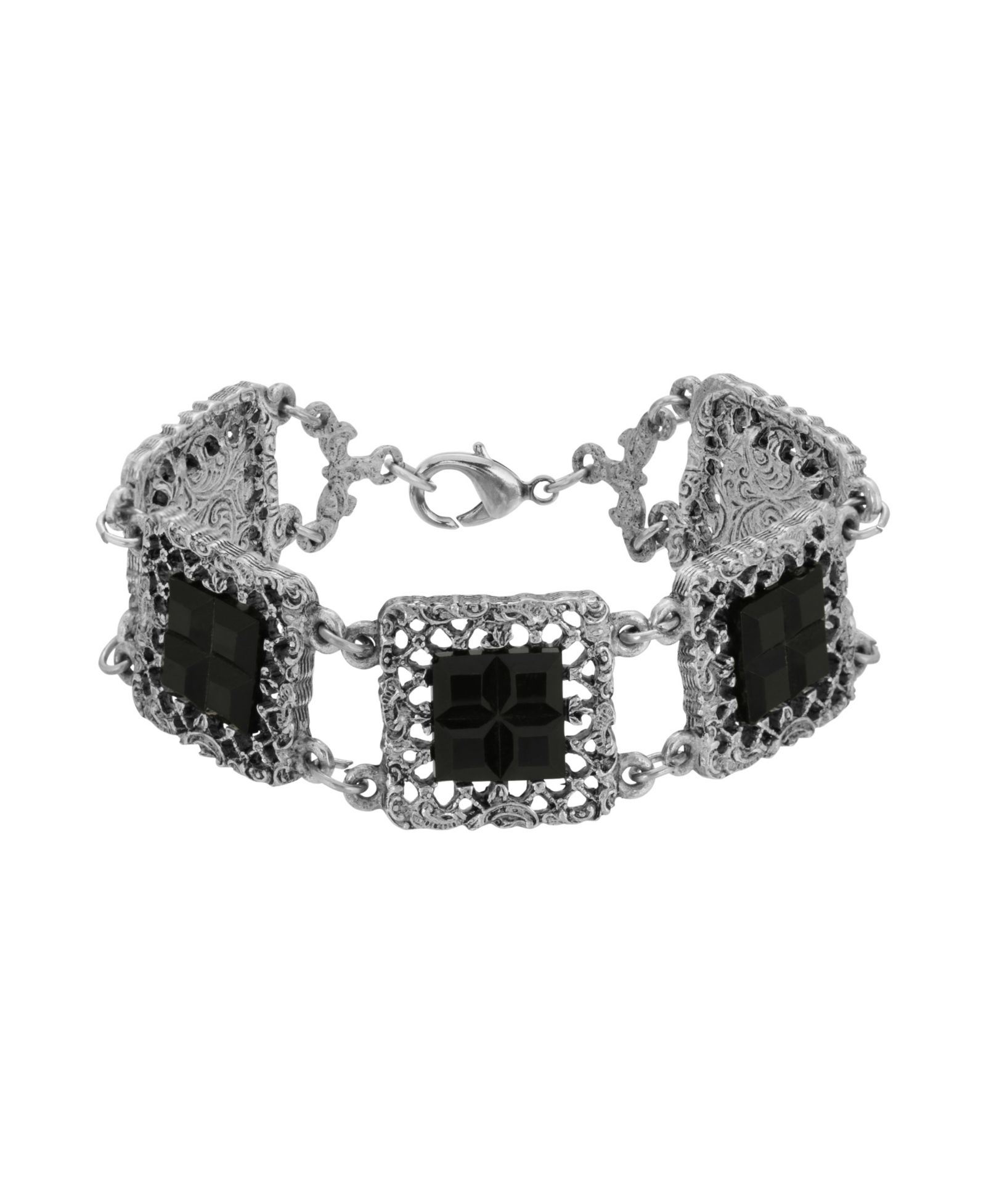 Браслет 2028 Pewter Square с темным янтарным камнем