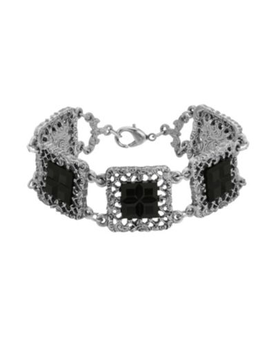 Браслет 2028 Pewter Square с темным янтарным камнем