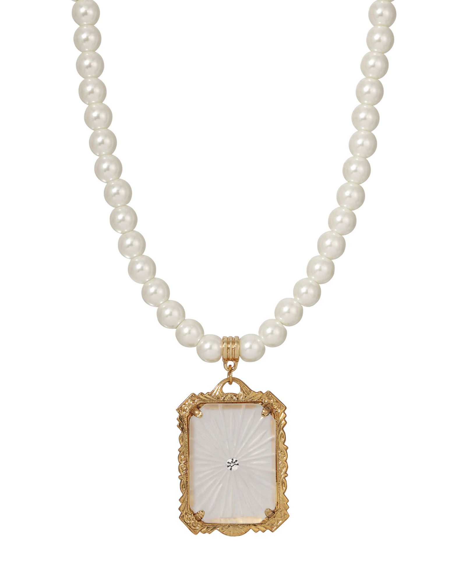 2028 Gold-Tone Frosted Lalique Inspired Square Pendant Necklace
