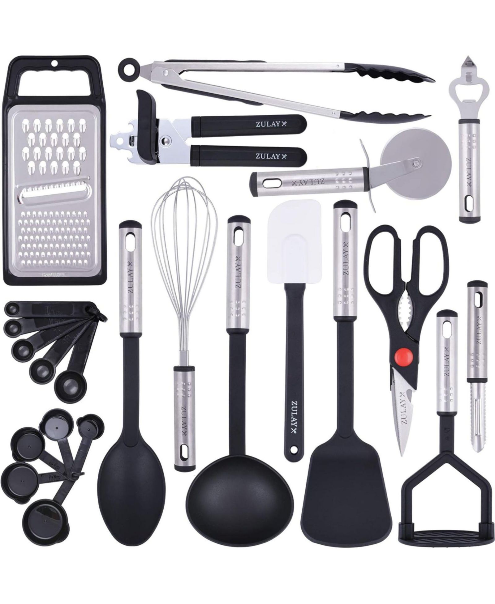 Zulay Kitchen 23 Piece Nylon Kitchen Utensils & Stainless Steel Cooking Utensils Set