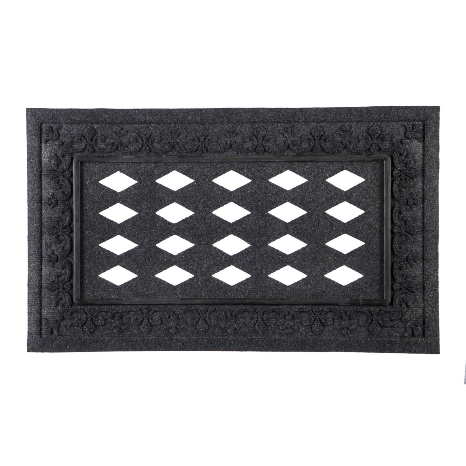 Коврик для пола Evergreen Black Embossed Fleur de Lis, 18"x30"