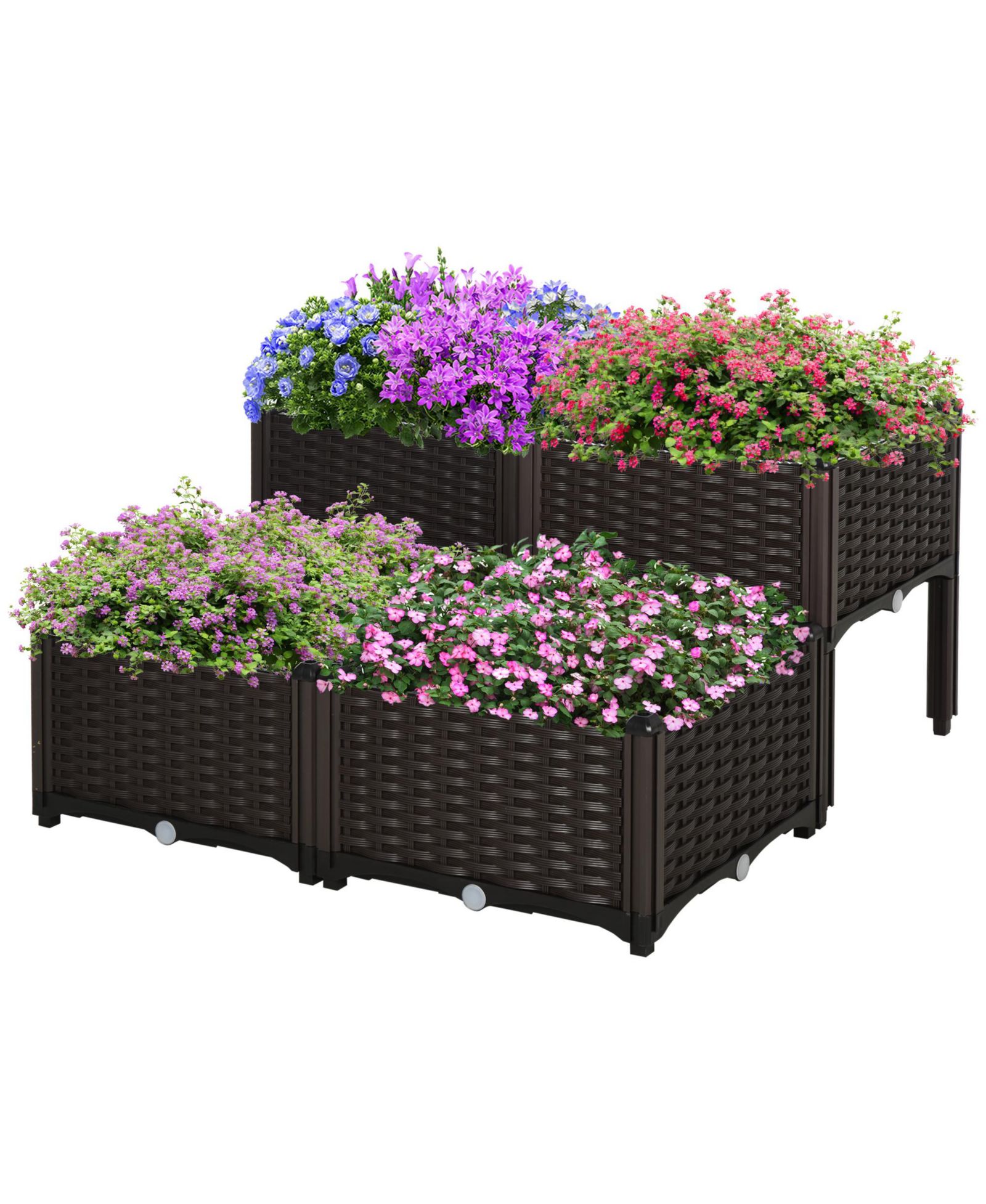 Outsunny 4-piece Elevated Flower Bed Vegetable Herb Planter Plastic