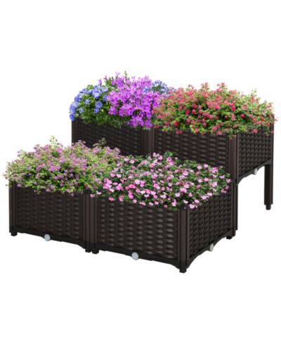 Outsunny 4-piece Elevated Flower Bed Vegetable Herb Planter Plastic