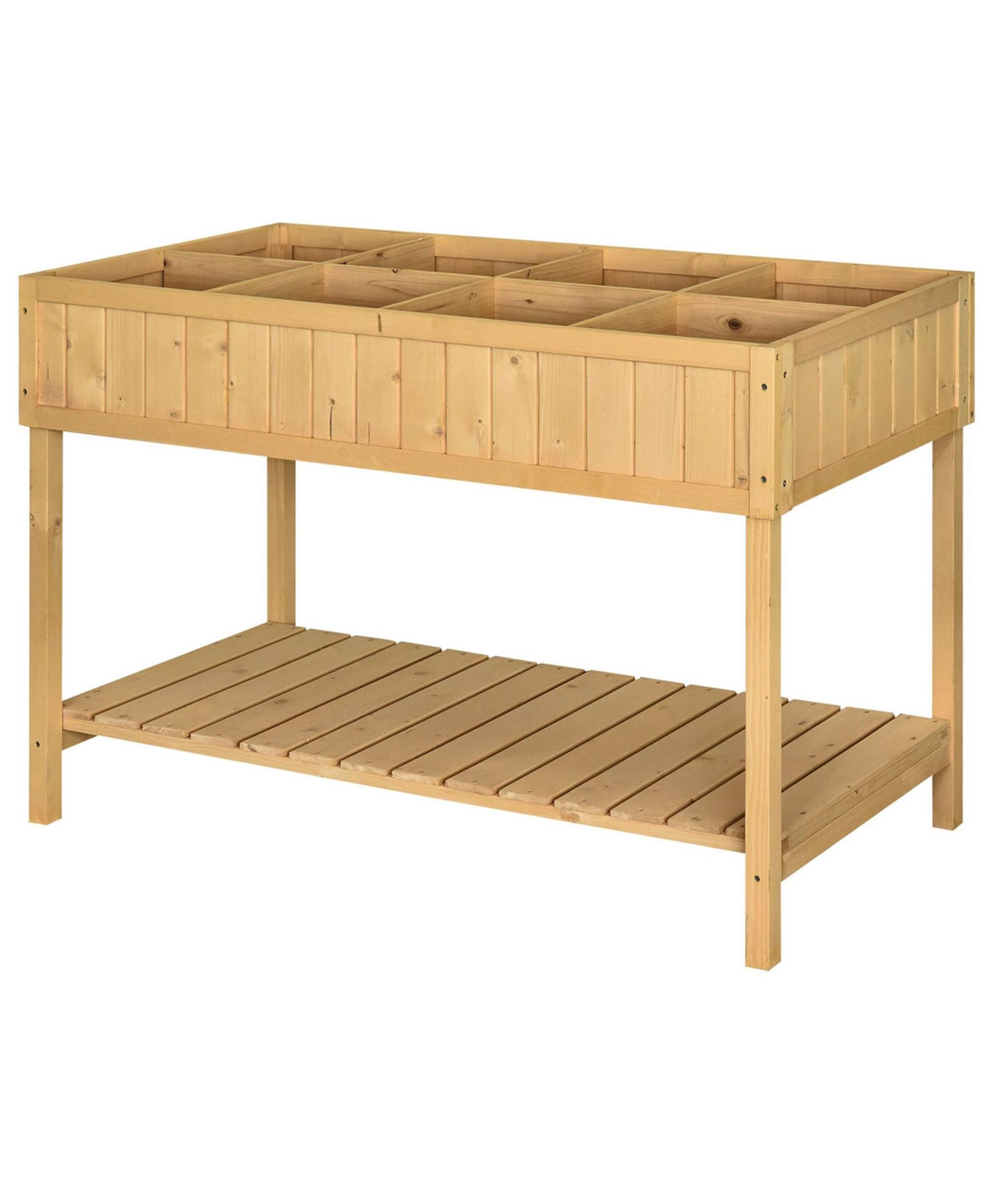 Outsunny Raised Wooden Garden Bed Grid Planter Sd with 8 Slots, Small Spaces