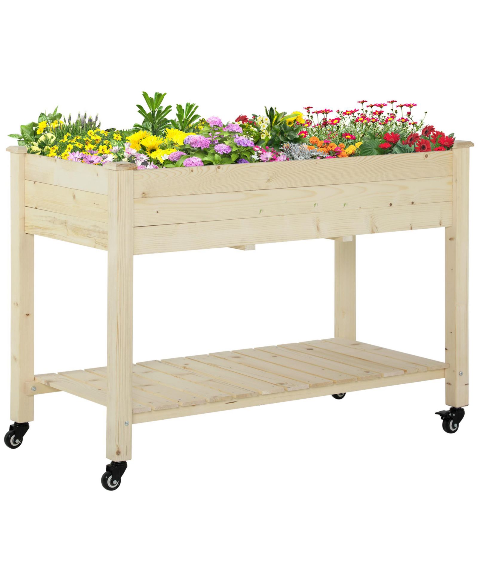 Outsunny 47" x 21" Raised Garden Bed, Elevated Wooden Planter Box, Natural